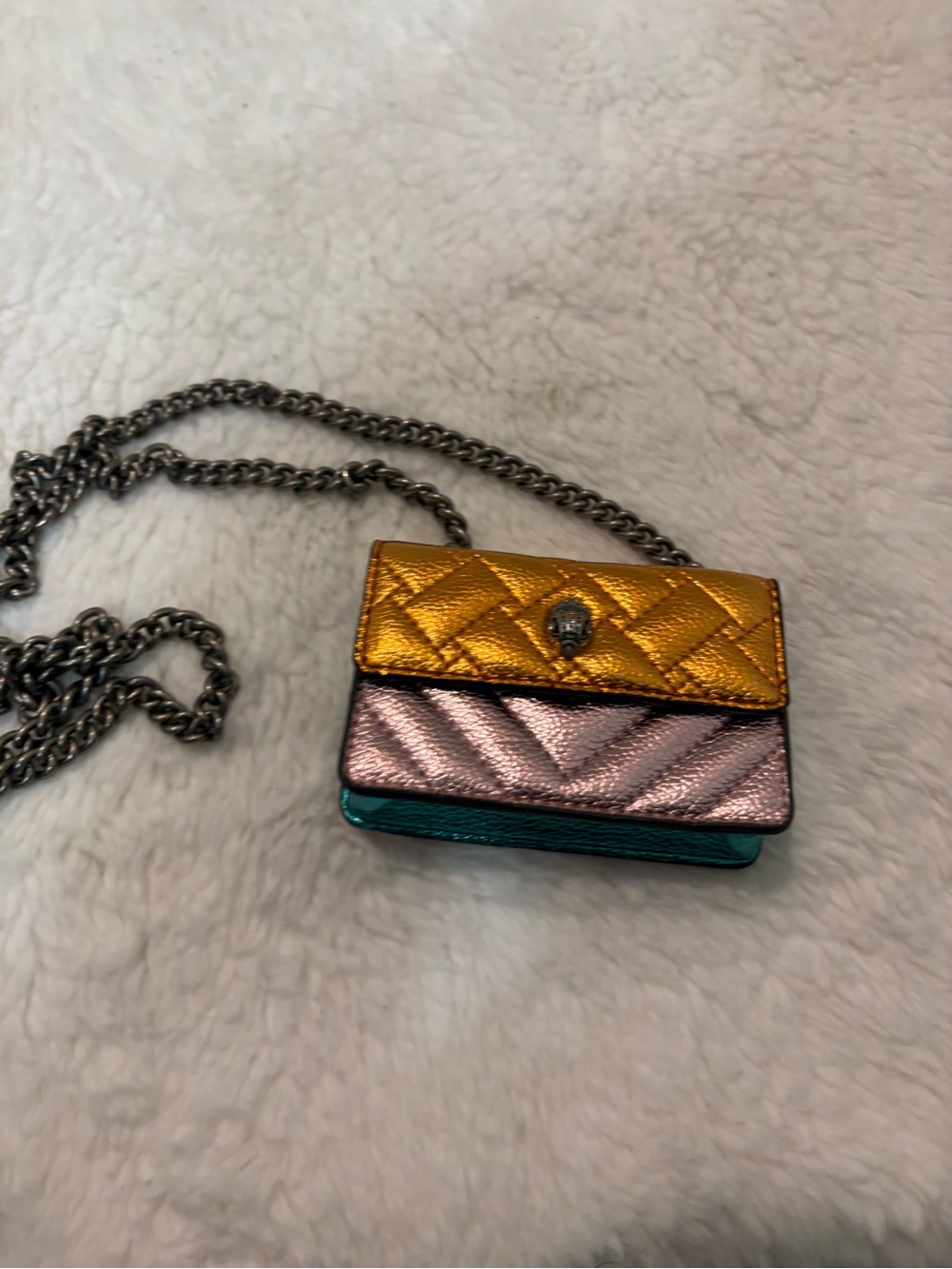 Kurt Geiger Metallic Multicolor Quilted Crossbody Bag - Gold, Pink & Teal